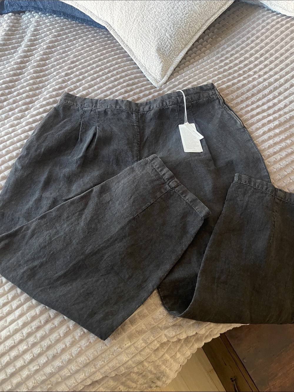 Massimo Alba Wide-Leg Linen Pants in washed Charcoal Black NWT